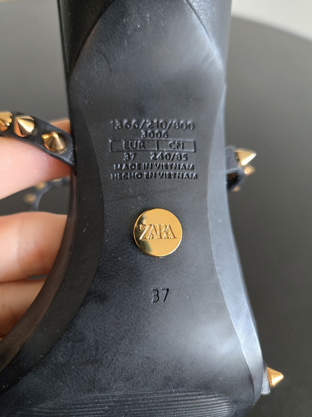 ZARA Black Gold Studded Pointed Toe Strappy Heeled Sandals Sz 37 - Picture 9 of 10